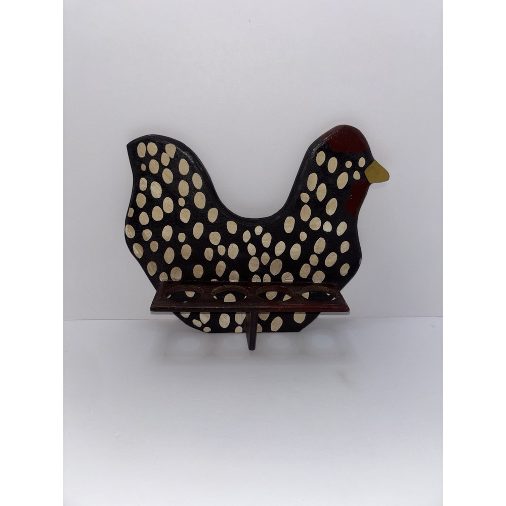 Vtg Wooden Chicken 4 Egg Holder Wall Hanging Rack Farmhouse Farm Rustic Kitchen‎